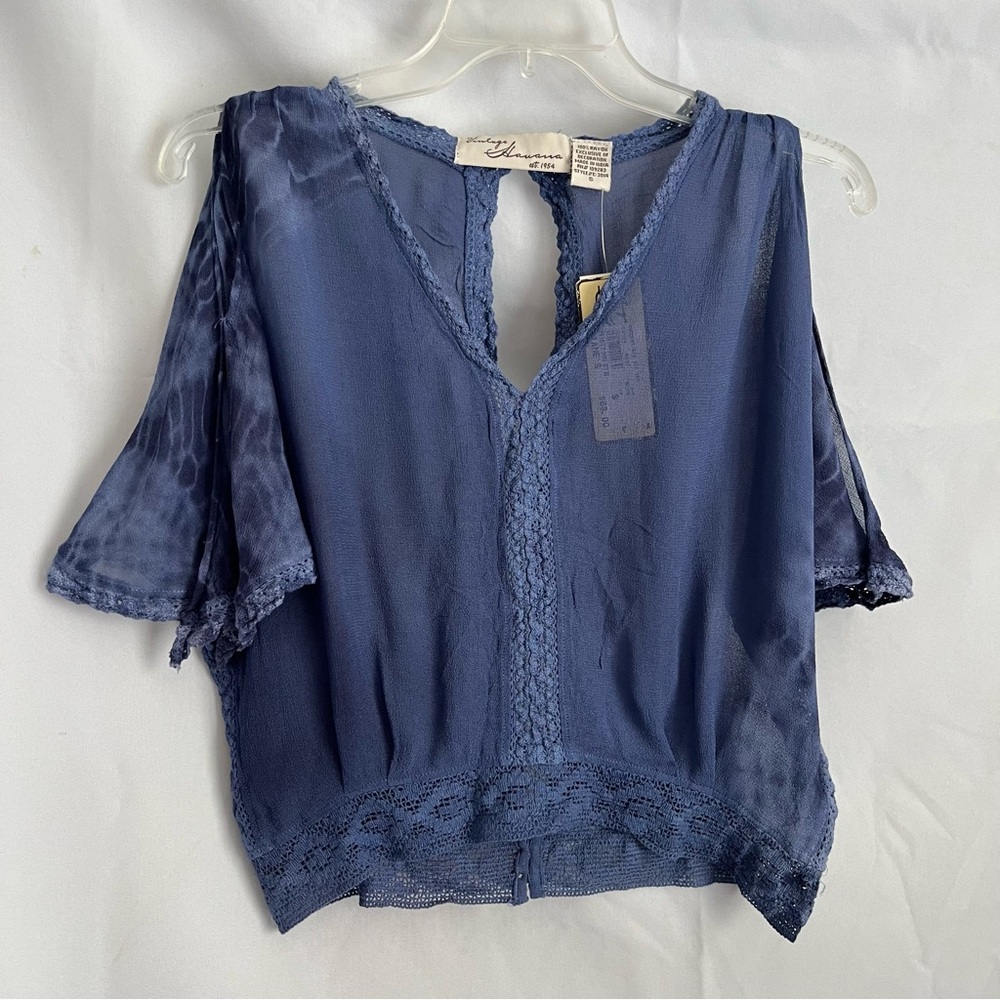 Vintage Havana Blue Crop Dip Dye crochet top